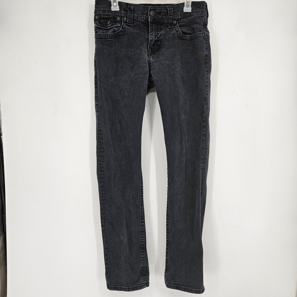 True Religion Jeans Mens 30 Ricky‎ Black Denim Flap Pockets Relaxed Straight